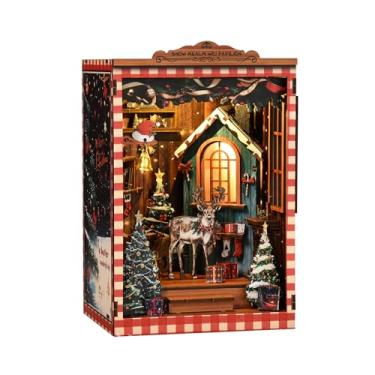Imagem de DIY Christmas Book Nook Kit for Adults – Wooden Miniature Dollhouse Holiday Bookshelf Insert with LED Lights, 3D Puzzle Library Bookend Festive Gift Decor