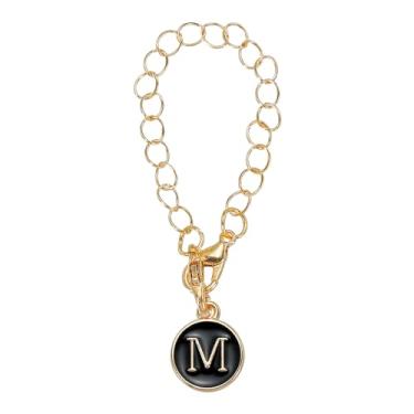 Imagem de Acessórios de pingente de letra para copo Stanley, nome inicial letra M, alça personalizada, formato redondo para copo moderno, preto, Small, Liga de aço, Sem Pedra Preciosa