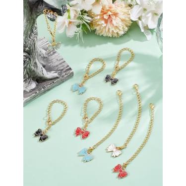 Imagem de 8 peças de pingentes esmaltados de liga de laço, pingentes de alça de chaveiro com correntes de ferro pingentes de cores mistas para lidar com objetos de garrafa de água, joias, decorações