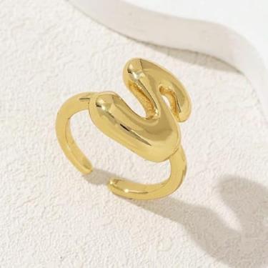 Imagem de Bubble Cute 26 Letras Anel Feminino Balão Banhado a Ouro Zircônia A-Z Letras Abertas Anel Ajustável Estético Presente de Joias de Casamento, One Size, Liga de aço, Sem pedra preciosa