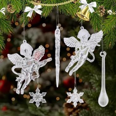 Imagem de Enfeite de pingente de gelo de simulação de Natal acrílico transparente para decoração de festa de Natal (8 peças de anjo + tira de gelo)