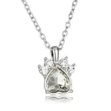 Imagem de Colar de pata de animal de estimação com pedra do mês de nascimento, joia fofa de gato, cachorro, presentes de aniversário para mulheres, One Size, Aço inoxidável, Sem Pedra Preciosa