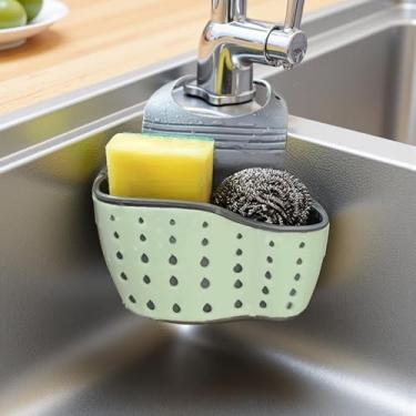 Imagem de 1 escorredor de pia - organizador de esponja de drenagem rápida com bandeja removível e suporte de sucção - prateleira de cozinha que economiza espaço