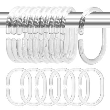 Imagem de 12 anéis de cortina de chuveiro em forma de C para varão de chuveiro de banheiro