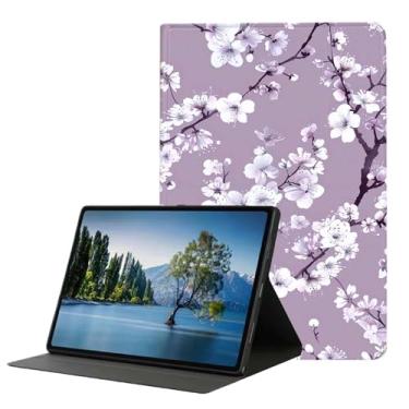 Imagem de DHEEBFWE Capa para iPad Air 3 10,5 polegadas 2019/iPad Pro 10,5 polegadas 2017, capa fina de couro PU com suporte ajustável, despertar/hibernar automaticamente, flores de cerejeira roxas