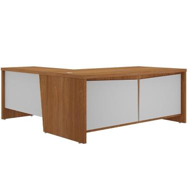 Imagem de Mesa Para Escritório Em L 180x190cm 2 Portas E 3 Gavetas Unik A02 Freijó Branco