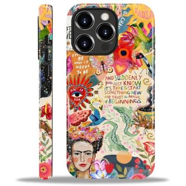 Imagem de COTAIL Capa para iPhone 14 Pro Max, capa híbrida de 2 camadas, proteção de nível militar, durável, à prova de choque, antiarranhões, colagem Viva La Frida