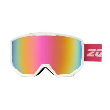 Imagem de ANSUNDA Óculos de esqui OTG, óculos de neve e snowboard esportivo para jovens adultos 100% proteção UV400 antiembaçamento (armação branca alça rosa - lente vermelha gradiente Revo (Vlt 10%))