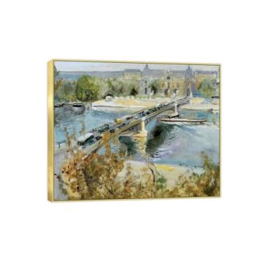 Imagem de BMZFYBS Imagem de arte de parede de paisagem - impressões em tela vintage - ponte 2 - pintura com moldura dourada para sala de estar decoração de casa de fazenda 60 x 75 cm 24 x 29 pol