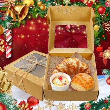 Imagem de Stranthother 12 caixas de biscoito de padaria kraft com janela de PVC para dar de presente de papel, caixas de presente marrons de padaria, embalagem de férias para biscoitos, torta cupcaked