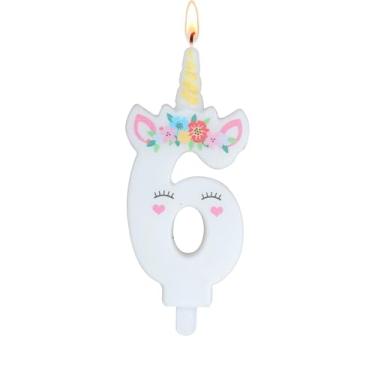 Imagem de Vela de aniversário de unicórnio - vela de aniversário número 6, decorações de aniversário de unicórnio para meninas, velas para topo de bolo, decoração de festa