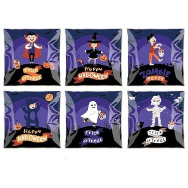 Imagem de Sacos pequenos de doces de celofane para Halloween, 100 peças, sacos autoadesivos transparentes para lembrancinhas de festa de Halloween e embalagem de presente