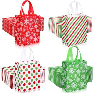 Imagem de Woanger 60 sacos de presente de Natal a granel de lembrancinhas de festa de Natal reutilizáveis, não tecidos, bolsa de doces para decorações de festa de Natal, vermelho, verde, branco