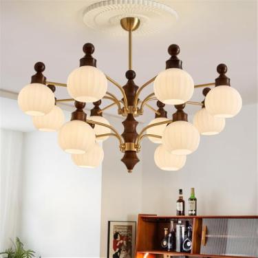 Imagem de Lustre contemporâneo de latão para sala de estar com LED, estilo retrô, criativo, para restaurante, quarto, escritório, hotel, casa de campo, café, luminária pendente (B 12 lâmpadas)