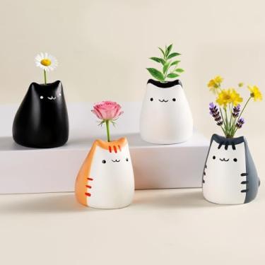 Imagem de Lifeunion Mini vasos de cerâmica, pequenos vasos de flores fofos para decoração de casa, festa de casamento, presente de aniversário (pacote com 4 gatos de cerâmica)
