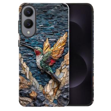 Imagem de heindiy Compatível com Samsung Galaxy S25 Edge, capa brilhante proteção completa à prova de choque anti-arranhões capa de TPU, capas para homem mulher - beija-flor vitral