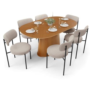 Imagem de Mesa Valência Com 06 Cadeiras Para Sala De Jantar Louise L02 Bouclê Creme - Lyam Decor