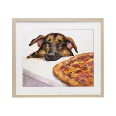 Imagem de Stupell Industries Impressão emoldurada de pastor alemão com bétula de pizza sob vidro, design de George Dyachenko, 13 x 16