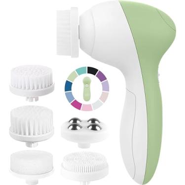 Imagem de Escova de limpeza facial para mulheres | Mistura oleosa de pele normal e seca, esfoliante de rosto, esfregão de limpeza de lavagem, incluindo 7 cabeças de substituição (jade)