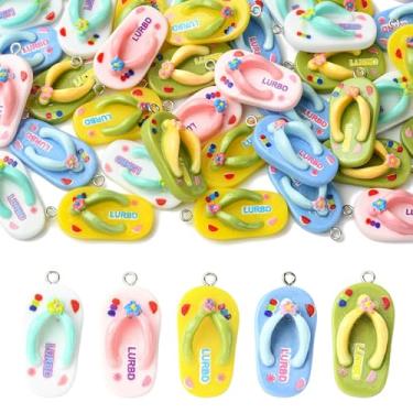 Imagem de UR URLIFEHALL 40 peças, 5 cores, berloques de chinelos, de resina, fofos, mini pingentes de chinelos de verão para pulseira faça você mesmo, colar, brincos, fabricação de joias artesanais