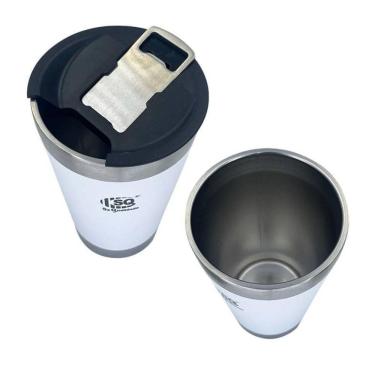 Imagem de Copo Térmico Branco 500Ml Inox Parede Dupla Com Abridor