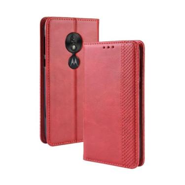 Imagem de Capa para MOTO G7 PLAY,Retro Flip magnético,Caso de telefone de couro PU,Design de carteira com 3 slots de cartão e 1 clipe de dinheiro -Red