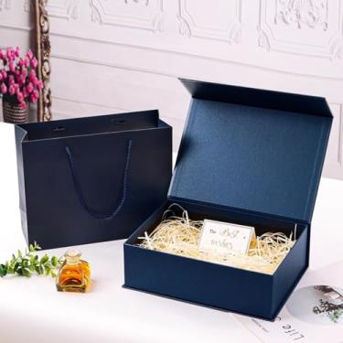 Imagem de Caixas de presente magnéticas com tampas para presentes, Caixa de armazenamento retangular dobrável, para pedidos de damas de honra, aniversários e casamentos,Blue 5 packs,11x7.9x3.5inch