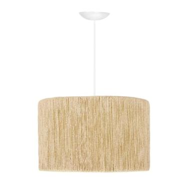 Imagem de Luminária Pendente Shalon em Corda Sisal Natural Palha Fio Branco