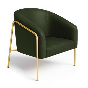 Imagem de Poltrona Sala Industrial Alta Dourado Stella Sintético Pu Verde D03 - D'rossi