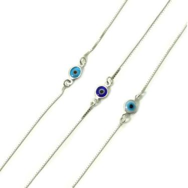Imagem de Pulseira Veneziana Olho Grego Prata Legitima 925 - Lojas La+Ny, 18, Az