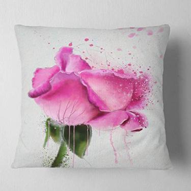 Imagem de Designart Linda decoração floral rosa aquarela sala de estar, sofá, almofada de alta qualidade + capa de almofada impressa em ambos os lados 66 cm x 66 cm