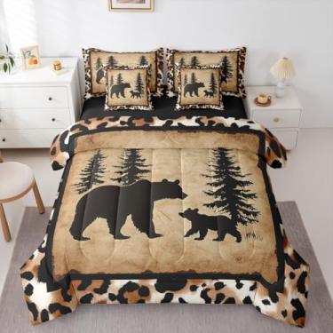 Imagem de Erosebridal Jogo de cama rústico para família de urso, 7 peças, vintage, vida selvagem, campo, bosque, casa de fazenda, floresta, solteiro, pinheiro, leopardo, conjunto de lençol com edredom