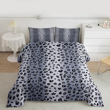 Imagem de Erosebridal Jogo de cama queen com estampa de leopardo para crianças, adolescentes e adultos, conjunto de cama com estampa de chita cinza, enchimento de edredom com textura de pele de animal, animal