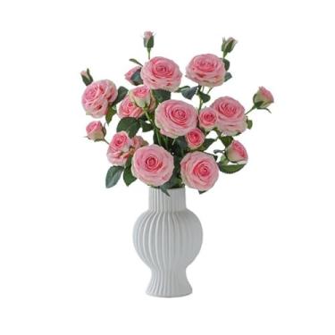Imagem de Flores artificiais Simulação rosas lua rosa flor sala de estar arranjo decorativo casamento falso foto adereços