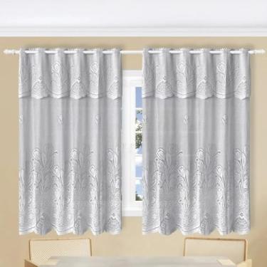 Imagem de Cortina de Renda para Cozinha, Cinza, 1,3 x 2 Metros com Bandô de 30cm, Decorativa