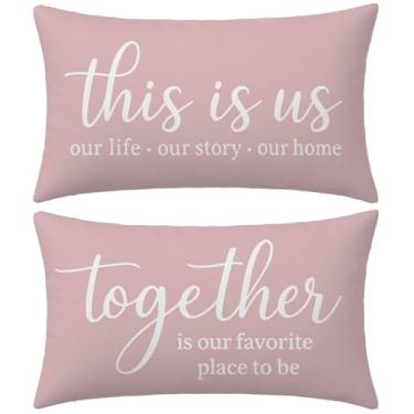 Imagem de HERHOME Dusty Pink This is us/Together is Our Favorite Place to be Farmhouse Capas de almofada decorativas 12 x 20 conjunto de 2, capas de almofada para área externa para cama de casa sofá XHP-312-12