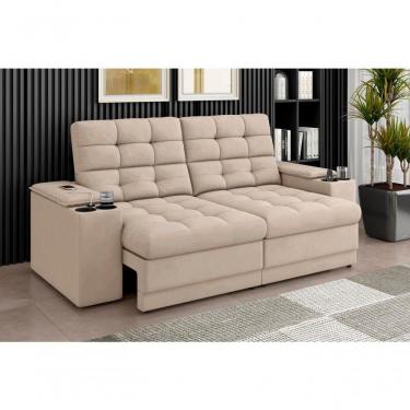Imagem de Sofá Confort Premium 1,70m Assento Retrátil-reclinável Porta Copos E Usb Suede Areia - X Sofas