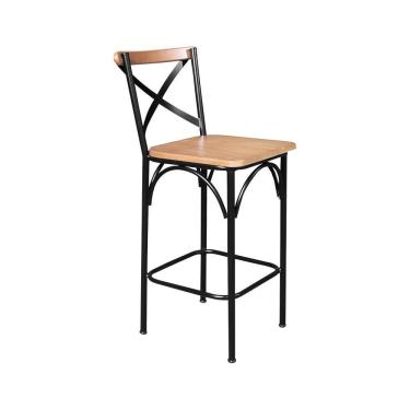 Imagem de Banqueta Alta Industrial Paris Base Alumínio Com Encosto - Natural - Bege