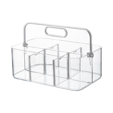 Imagem de DimyFew Cesto organizador portátil com divisórias, transparente, versátil, com alça, empilhável, ideal para materiais de arte, canetas, artesanato e outros, 25.5 Cm X 16.5 Cm X
