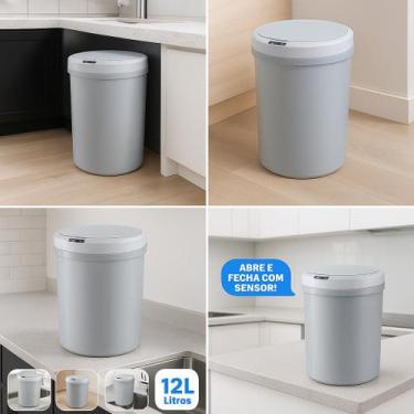 Imagem de Lixeira Automática Redonda 12 Litros com Sensor Cinza - Globalmix