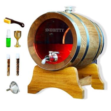 Imagem de Barril de envelhecimento de carvalho visualizado de 1,5 litro com suporte, bung e torneira, mini barril de uísque de madeira - Barris de carvalho carbonizado para conhaque envelhecido, bourbon