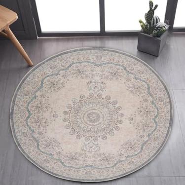 Imagem de Tapete de área estilo marroquino imitação caxemira redondo tapete doméstico para decoração de sala de estar e quarto tapete antiderrapante fácil de cuidar, rosa retrô, 100 cm