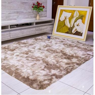 Imagem de Tapete PY 02 Peludo Marrom claro com mesclado bege, 150x50cm, Base Antiderrapante, Antialérgico, Material Macio, para Sala de Estar e Corredor,