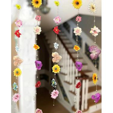 Imagem de Guirlanda de flores artificiais com flores silvestres, 5 unidades de flores falsas artificiais, videiras, flores silvestres, decorações de festa para casa, casamento, aniversário, chá de bebê (rosa)