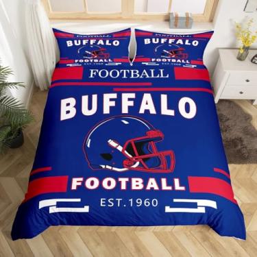 Imagem de Feelyou Capa de edredom de futebol queen size para meninos e meninas, conjunto de cama respirável, macio, para fãs de futebol americano, 3 peças, decoração de quarto, sem edredom