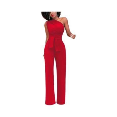 Imagem de Macacão Feminino Sexy - Um Ombro, Sem Mangas, Perna Larga, Bodycon (Br