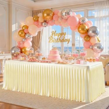 Imagem de Roupas de mesa de cetim champanhe para mesas retangulares de 1,2 m – Toalhas de mesa retangulares com glitter resistentes a vincos, capas de mesa de festa para banquete de casamento, chá de bebê