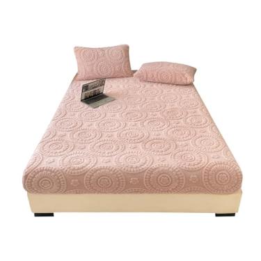 Imagem de LweiPsqLin Lençol de elástico solteiro GG apenas - lençol com elástico profundo de veludo fofo - ultramacio, resistente a rugas e desbotamento, roupa de cama boho floral rosa claro