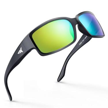 Imagem de Óculos de sol esportivos polarizados KastKing Skidaway para homens e mulheres, ideal para dirigir pesca e corrida, proteção UV, Frame: Gloss Black / Lens: Brown Base - Chartreuse Mirror, OS