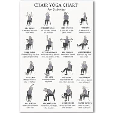 Imagem de DQYZNYC Pôster gráfico de ioga para cadeira exercícios sentados para idosos e iniciantes arte de parede em tela sala de estar quarto academia decoração 30 x 45 cm sem moldura B